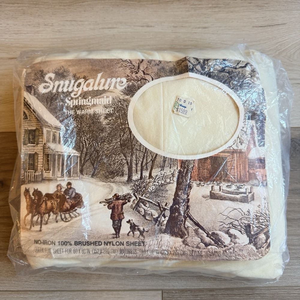 Snugnalure Vintage SpringMaid Flat‎ Sheet Queen Size Cream